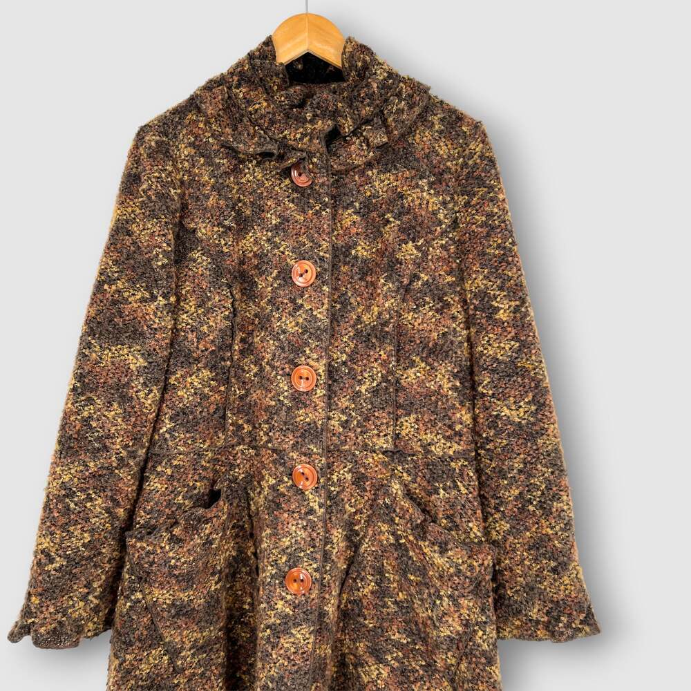 Vintage 600 West Textured Bouclé Button Front Coat Brown Wool Blend Size Large - Picture 6 of 7